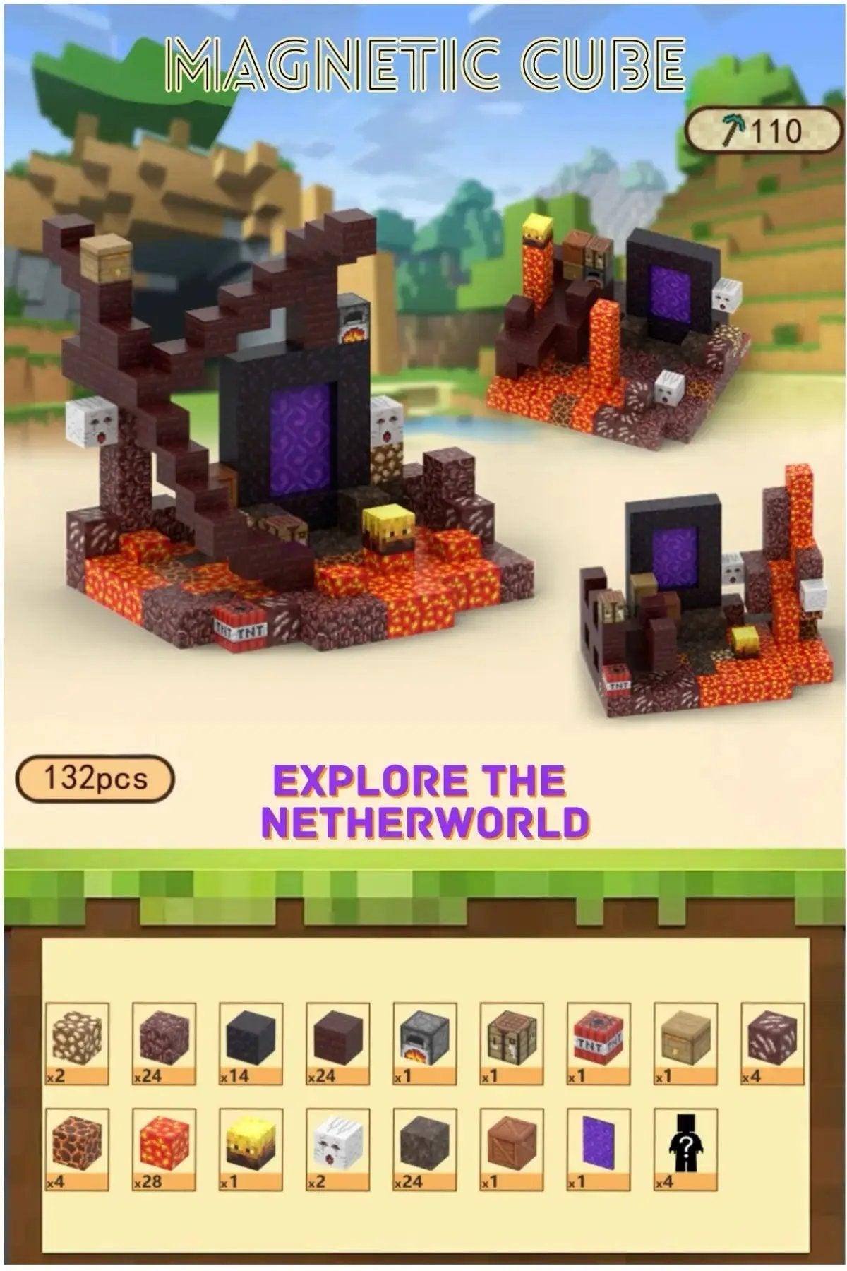 Magnetic blocks recreate Explore the Netherworld Set