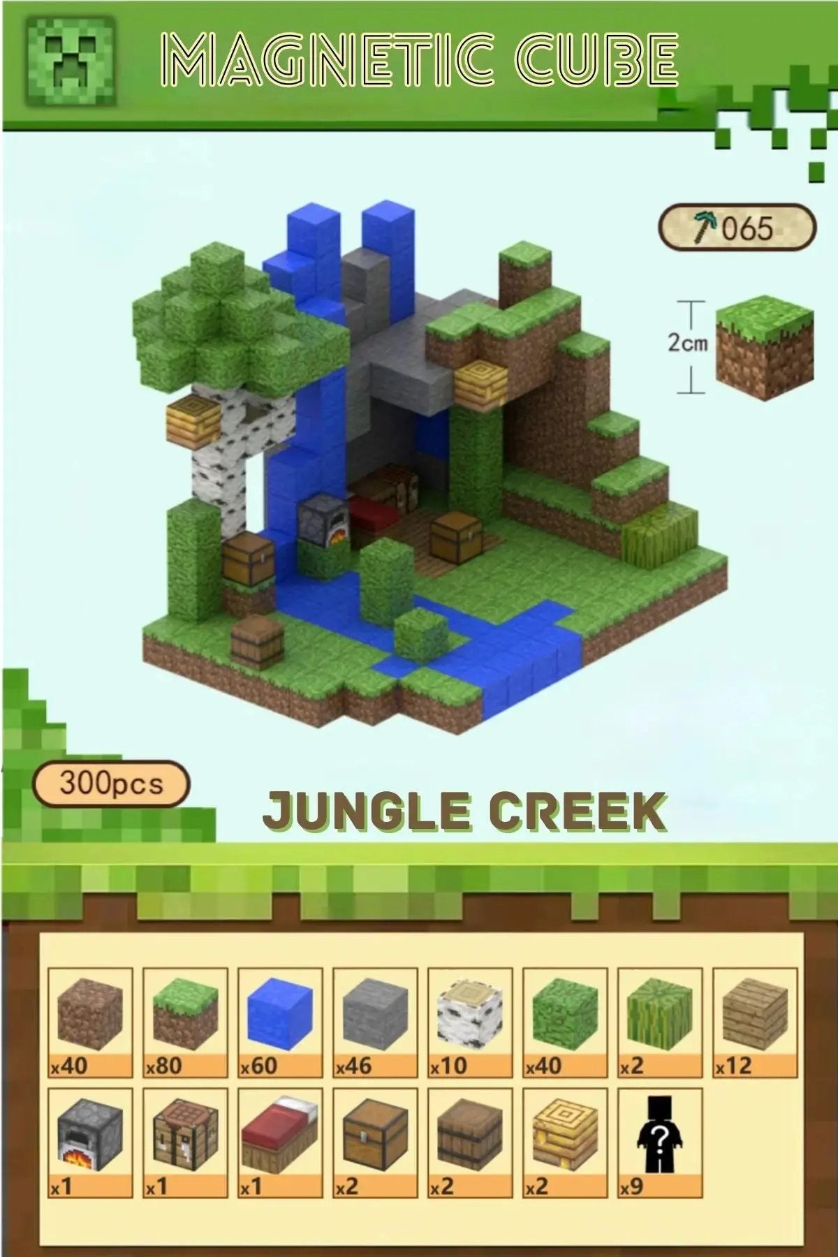 Magnetic blocks recreate Minecraft Jungle Creek Set