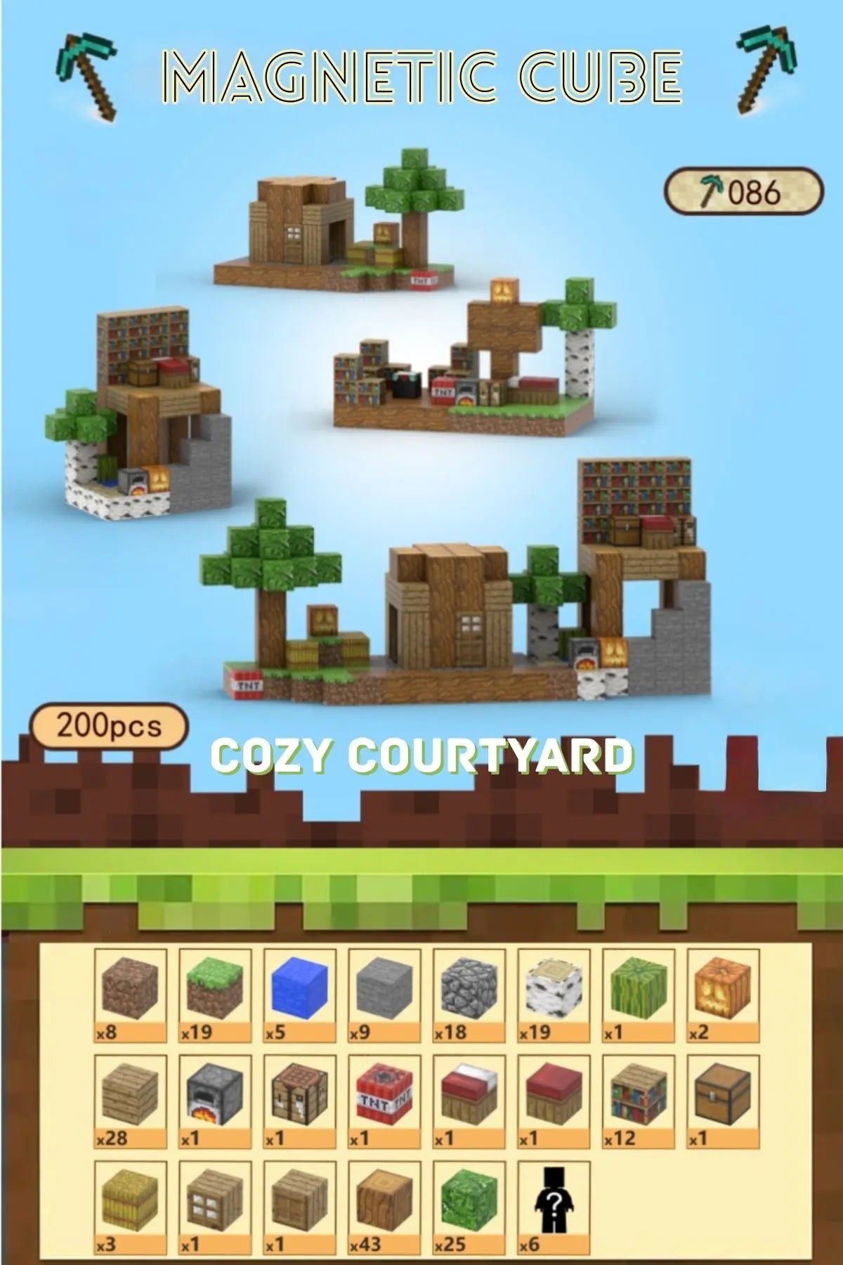 Magnetic blocks recreate Cozy Courtyard Set