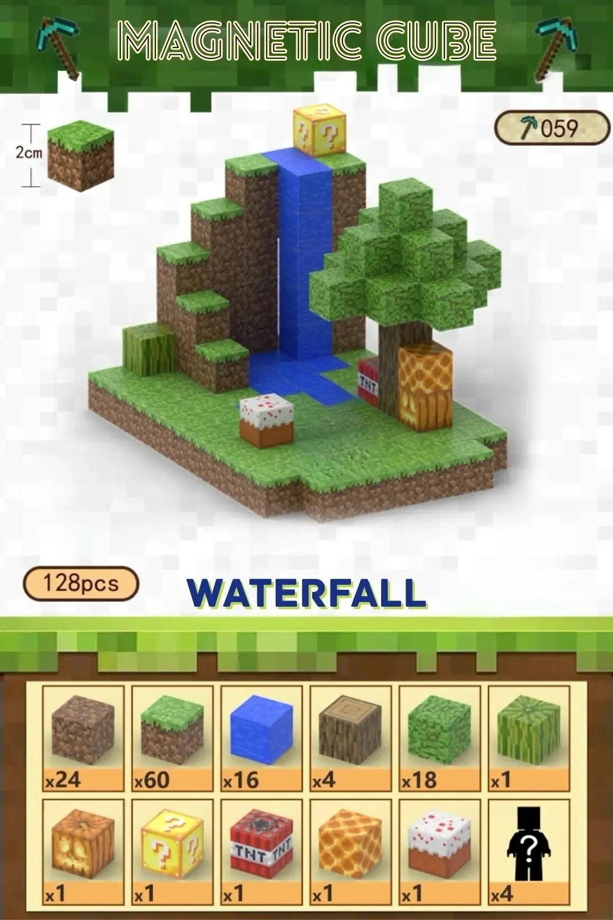 Magnetic blocks recreate Minecraft Waterfall Set 