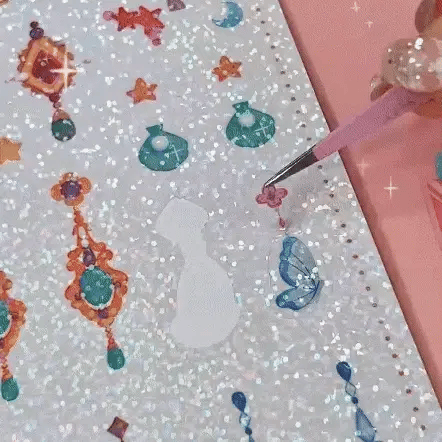 Video of applying sticker accessories onto template 